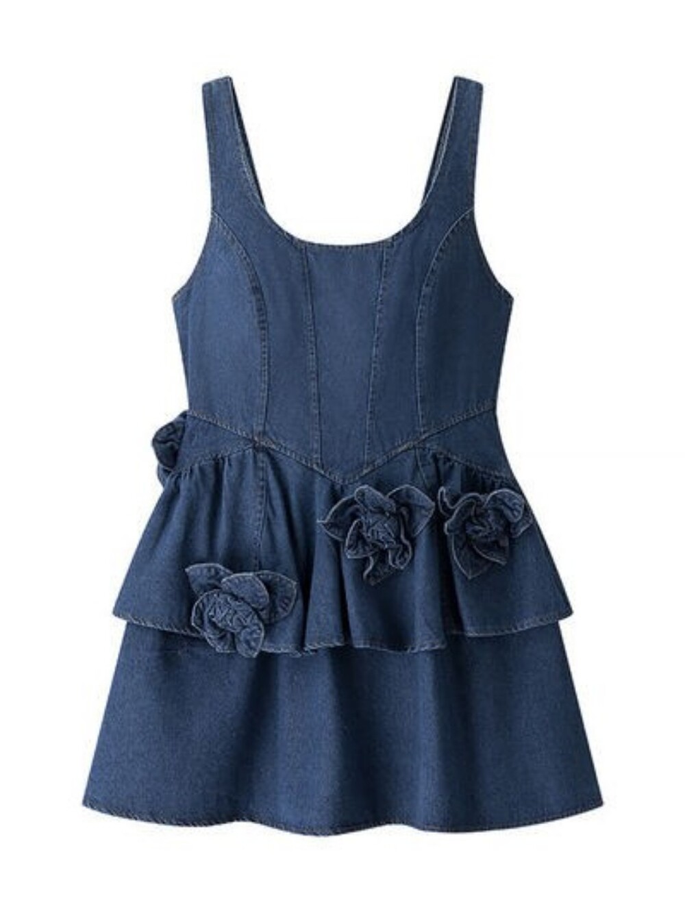Floral Ruffle Layered Denim Dress - Picture 4 of 9